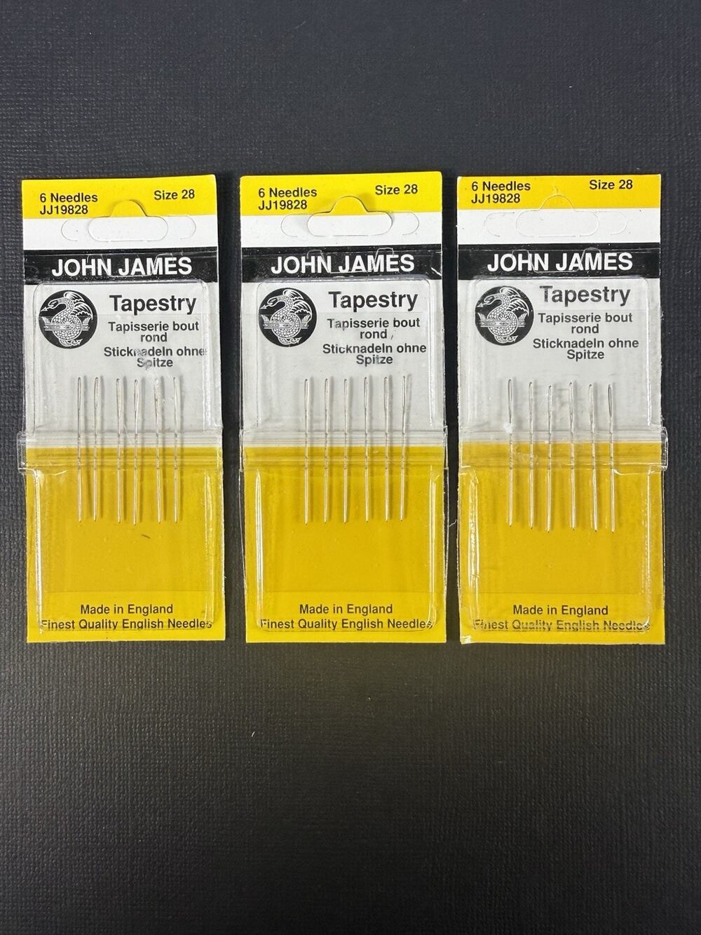 3 Packs John James Tapestry Cross Stitch Needles Sizes 28 NOS